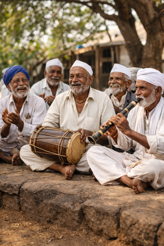 traditional indian musicians in rural setting